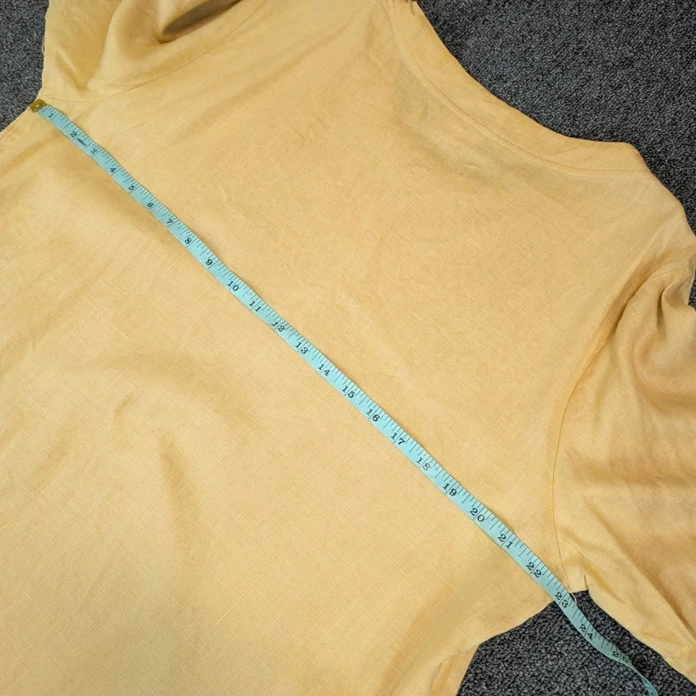 David‎ Dart Women VTG Linen Shirt L Yellow Short Sleeve Pocket Boho Made in USA